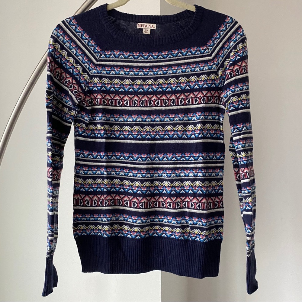Navy colorful patterned sweater